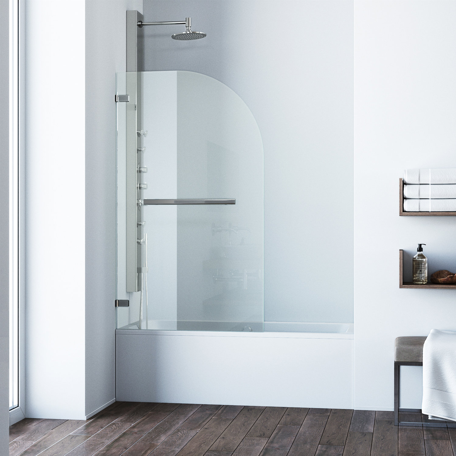 Orion Frameless Hinged Tub Door, Stainless Steel