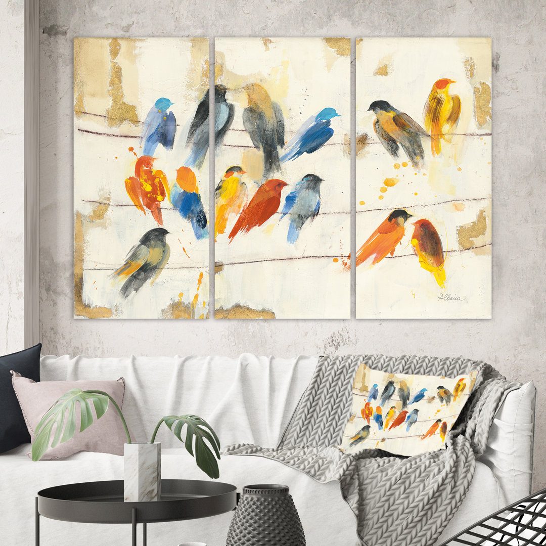 " Multicolor Bird Meeting " by Designart 3 - Pieces East Urban Home