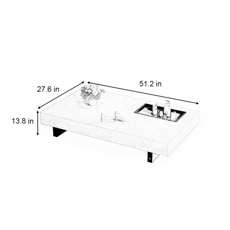 Simple rectangular rock slab floating coffee table, 13.8" H x 51.2" L x 27.6" W
