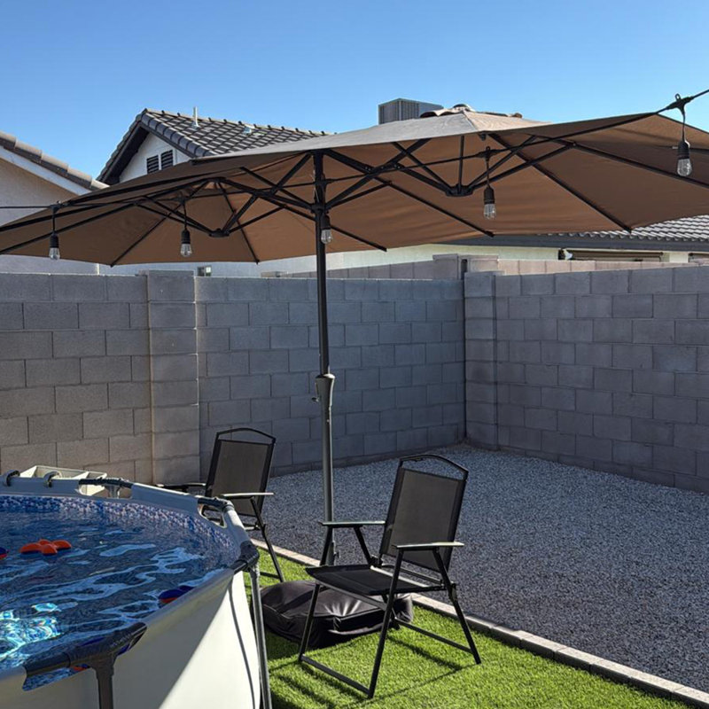 Parasol de patio 15 pieds avec double face et base, Beige