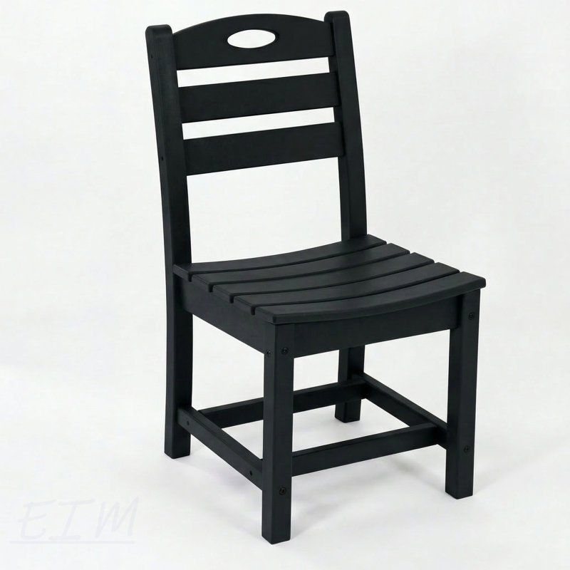 Set Of 2 All-Weather HDPE Armless Outdoor Dining Chairs,  For Patio And Backyard Use, Black