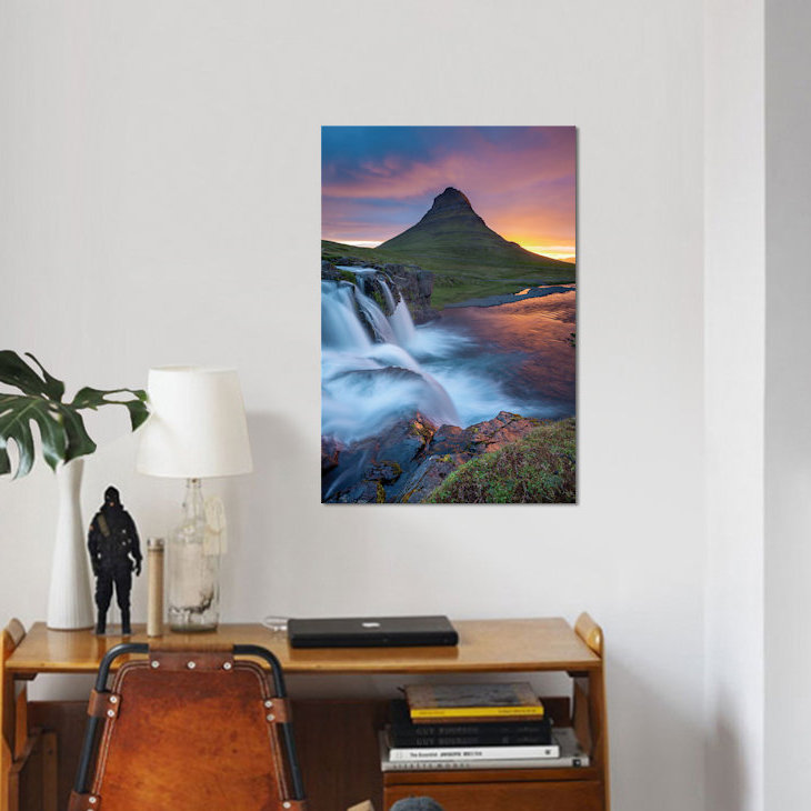 Dawn over Kirkjufell and Kirkjufellsfoss I, Grundarfjordur, Snaefellsnes Peninsula, Vesturland, Iceland 1 Piece Wall Art on Canvas