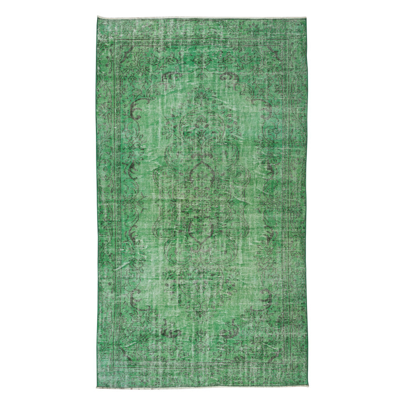 5.5x9.2 Ft Handmade Turkish Rug Re-Dyed in Green, Great 4 Modern Interiors
