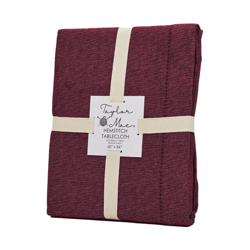 Brittany Hemstitch Woven Cotton Rich Tablecloth  52"x70" In Wine, 70" x 52", Purple
