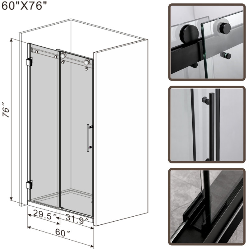 Porte de douche avec cadre 60 po x l 76 po, Noir mat