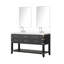 60 po Large meuble-lavabo double en chêne noir avec comptoir en quartz blanc, robinet et 28 miroirs, le comptoir poli à la main est livré avec