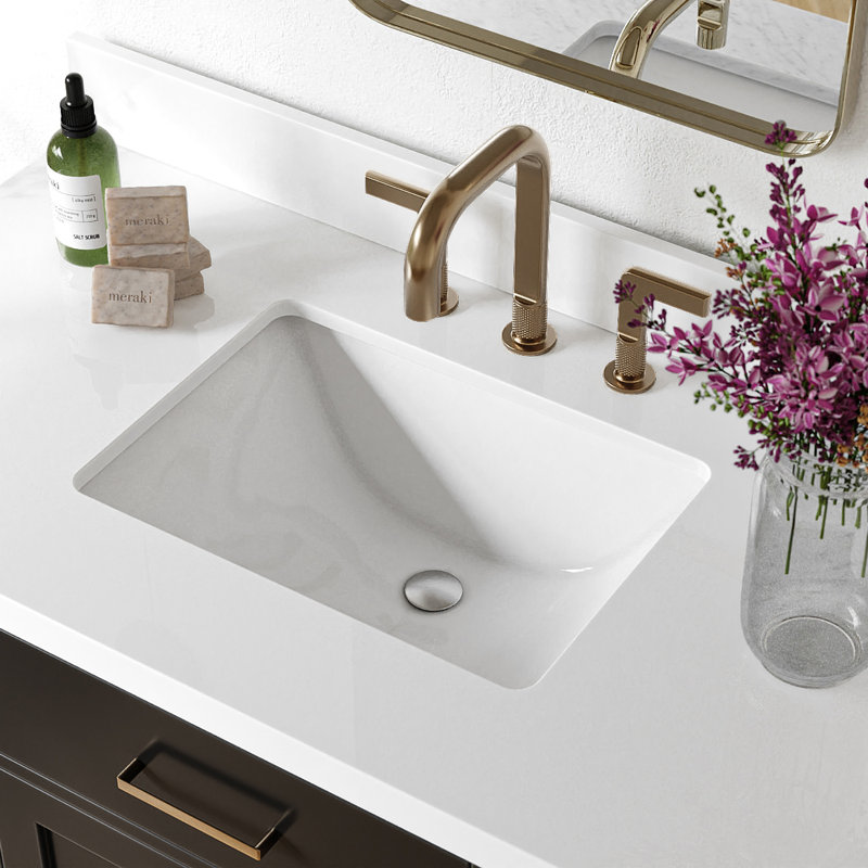 Tidworth 42' Solid Wood Single Bathroom Vanity with 1.5' White Quartz Top, Noir / laiton satiné, Forme rectangulaire