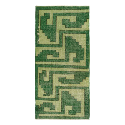 One-of-a-Kind 5'8" X 6'4" 1960s Runner Wool Area Rug in Green