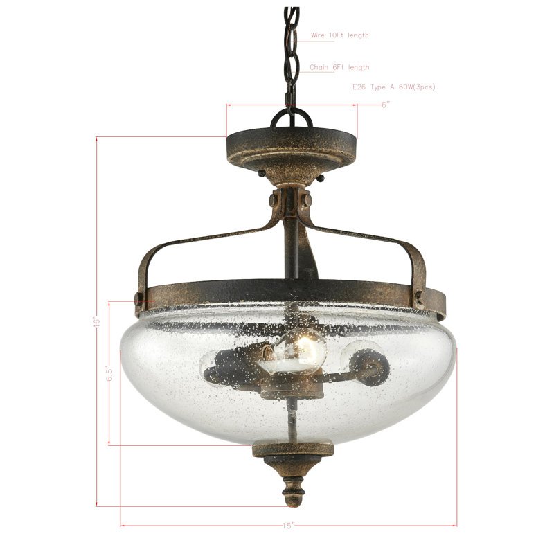 Amberle Seeded Glass Semi Flush Mount