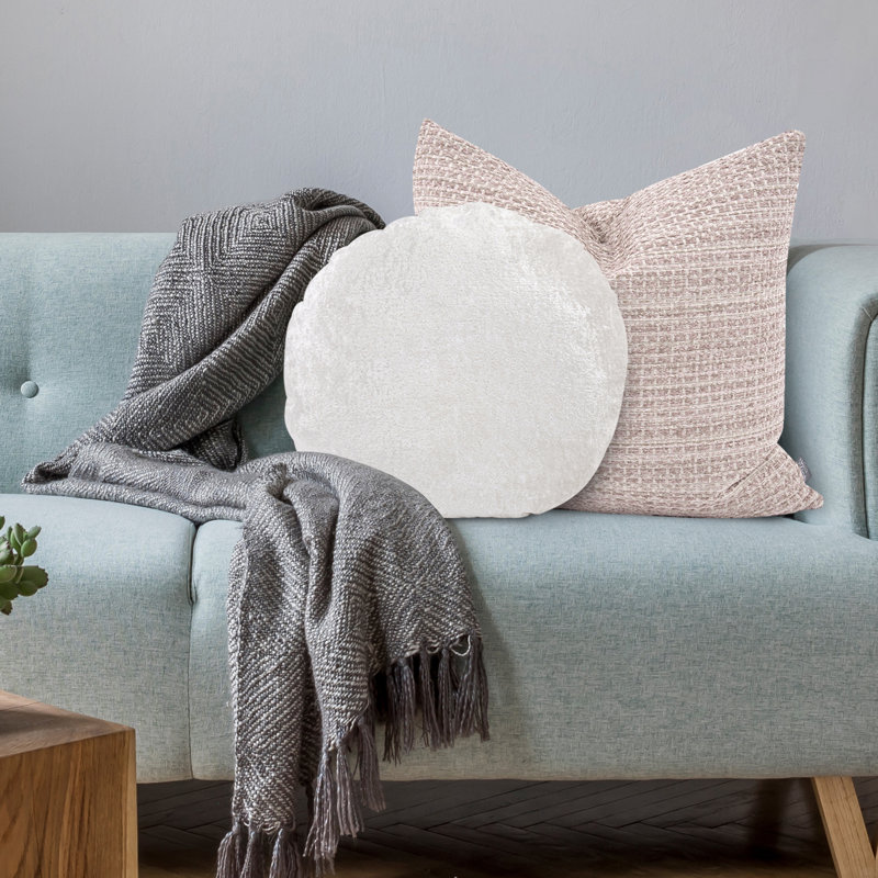 Round Velvet Pillow Cover & Insert, White