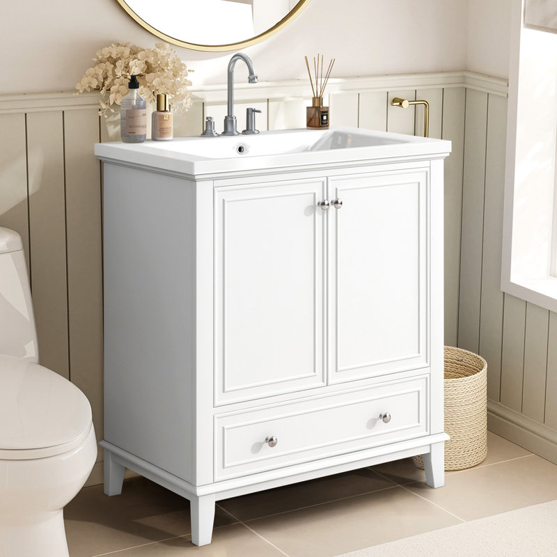 Ensemble de meuble-lavabo avec lavabo en céramique, Blanc / argenté