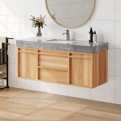 Ensemble de meuble-lavabo simple 48 po avec armoire, armoire en bois massif fritté blanc, deux tiroirs et bahuts