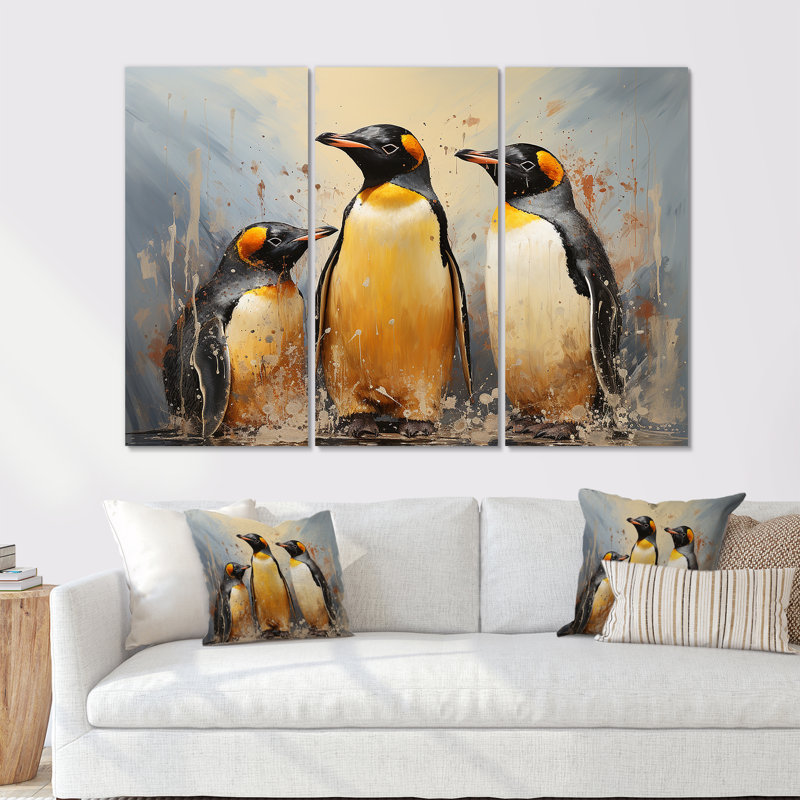 «Playful Snow Wonders Penguins» - ensemble de reproduction d'art mural pingouin, H 28 po x l 36 po