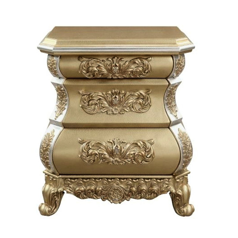 Table de chevet 3 tiroirs à finition dorée pour la chambre à coucher, doublée de feutre pour garder les objets organisés en or, une élégante décoration de chambre à coucher