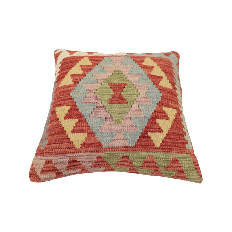 Coussin rustique Kilim, H 20 po x l 20 po, Rouge/vert/bleu