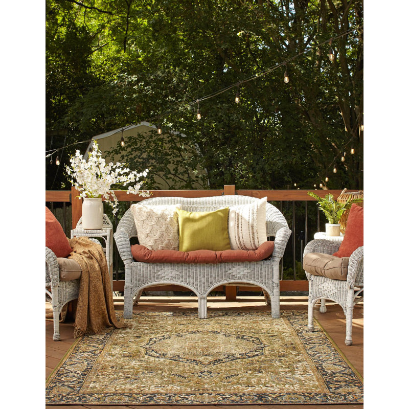 Tapis d'extérieur traditionnel Green_Unique Loom Nosara, Rectangle 4pi x 6 pi
