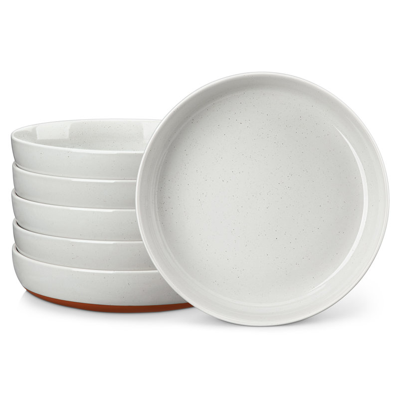 6-Piece 1400ml Sesame Glaze Stoneware Pasta Bowl Set, Brown/White