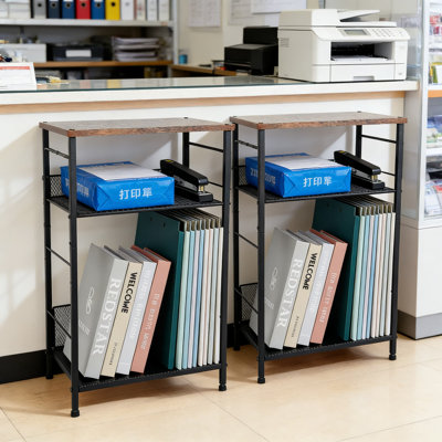 Support pour imprimante sous le bureau avec tablette de rangement, organisateur réglable en hauteur à 3 niveaux avec panier et crochets pour le bureau personnel, le fax, le scanneur et le rangement de fichiers