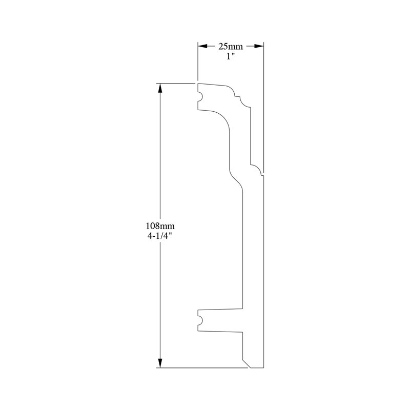Polystyrene 1.00'' Thick x 4.250'' Wide x 78.75" Length Wall Base in Primed White