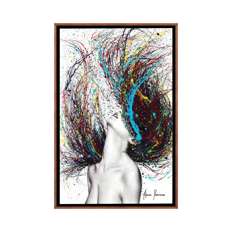 «Excite» par Ashvin Harrison - impression d'art graphique, Aucun mat, Toile avec cadre en bois brun classique