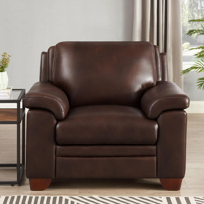 Leather Chair,Accent Chair,Living Room Chair,Reading Chair with wood frame, Chestnut Genuine Leather
