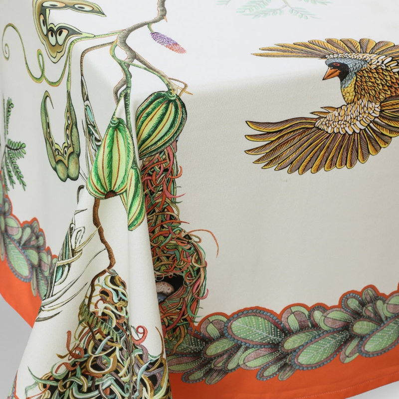 Thanda Nests Tablecloth - Cotton, 138" L x 78" W, Parakeet