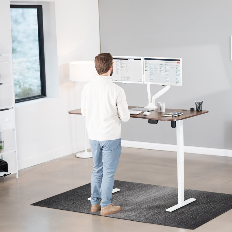 Elevate 63" Vintage Brown and White Electric Adjustable Desk with Touch Screen