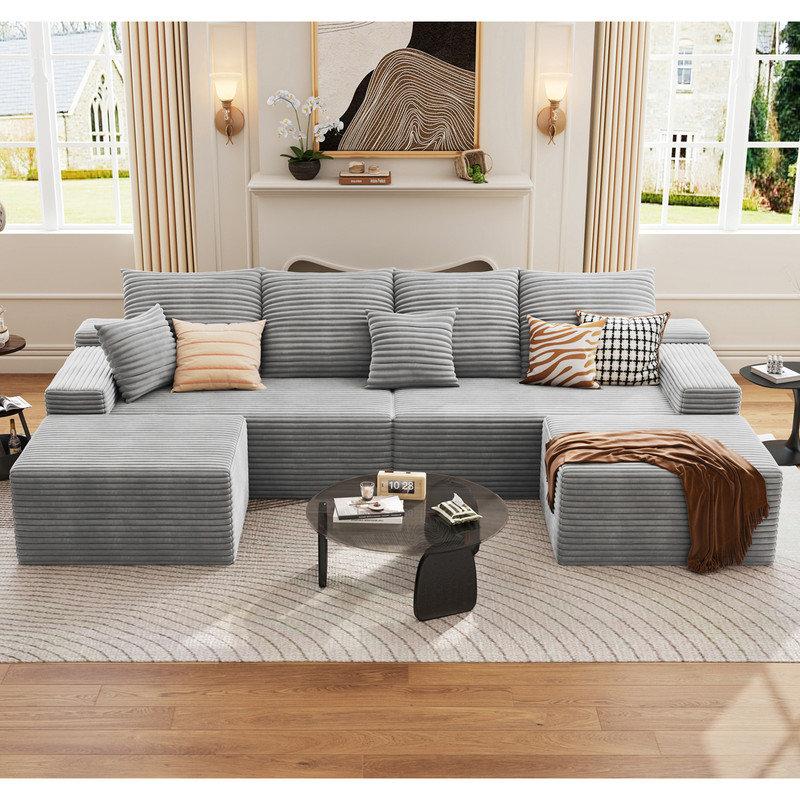 Canapé modulaire Boneless, Velours côtelé gris