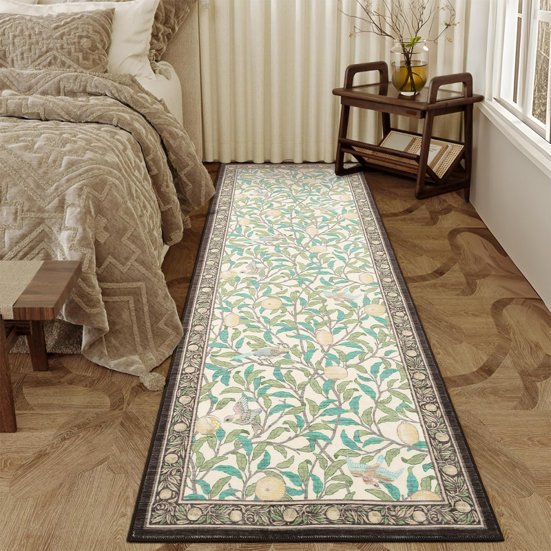 Farmhouse Machine Washable Rug for Living Room, Non-Slip Botanical Area Rugs, Low Pile Stain-Resistant Vintage Carpet, Soft Foldable Print Floor Mats for Bedroom, Nursery, Home Office