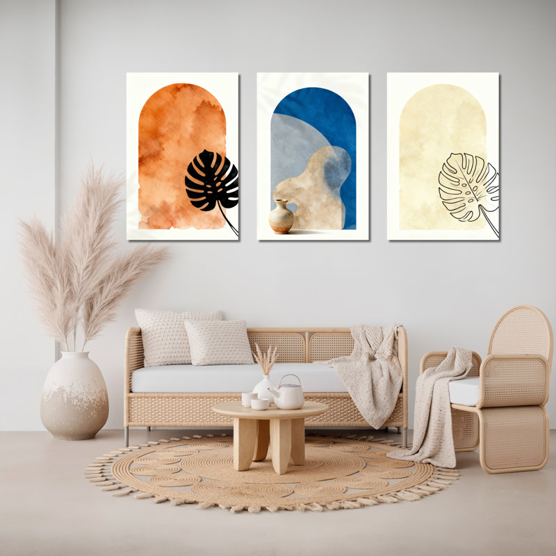 «Tropical Monstera Leaf», art abstrait sur toile, impression minimaliste moderne (ensemble de 3), H 18 po x l 36 po