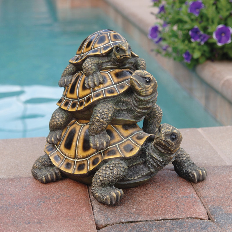 Medium Hand-Painted Resin Stacked Turtle Garden Statue