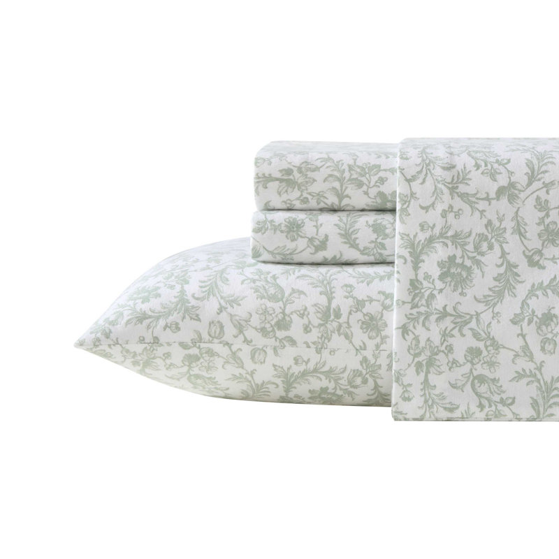 Ensemble de draps 100% coton 200 fils, Ensemble de draps pour très grand lit avec 2 taie, Pin enneigé vert