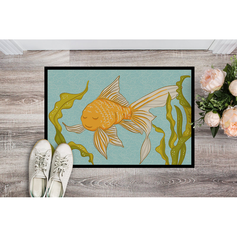 Tapis de porte d’extérieur anti-dérapant fish, Rectangle 1 pi 6 po x 2 pi 3 po