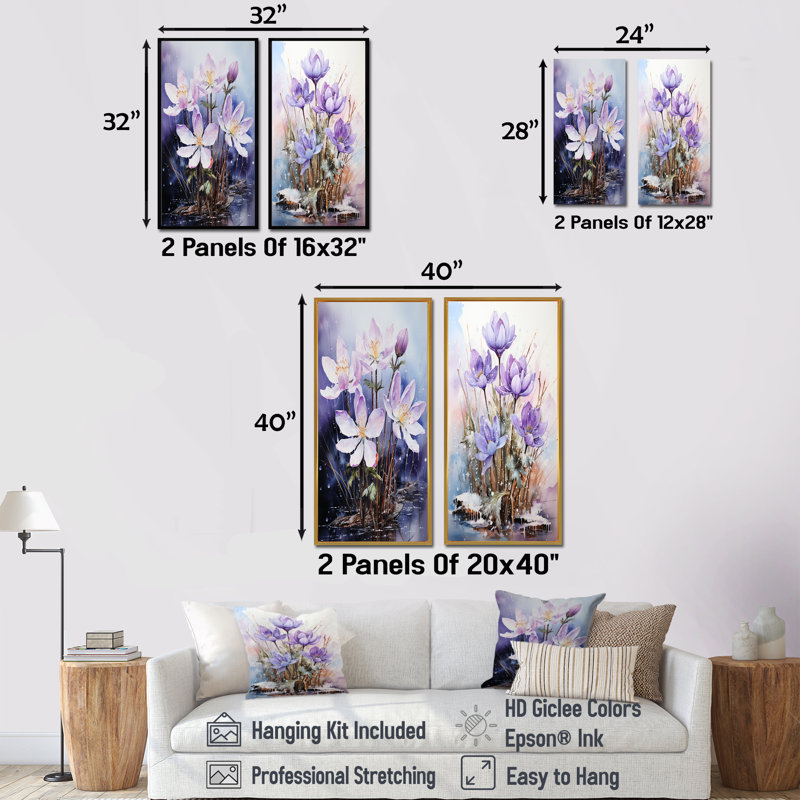 Snowdrops in Amethyst Hues - Ensemble de 2 impressions sur toile Snowdrops, Toile tendue, H 28 po x l 25 po