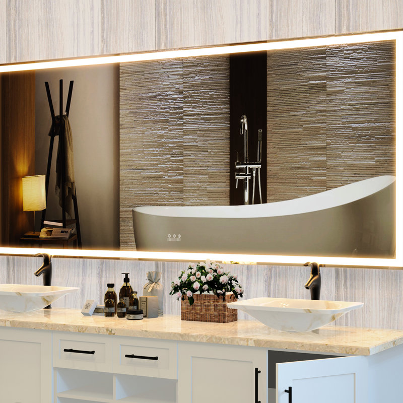 Miroir mural surdimensionné de 72 po x 32 po à DEL avec lumières, 3 modes de couleur, cadre en aluminium, miroir pleine grandeur pour la chambre à coucher et le salon, argent | Idée de cadeau