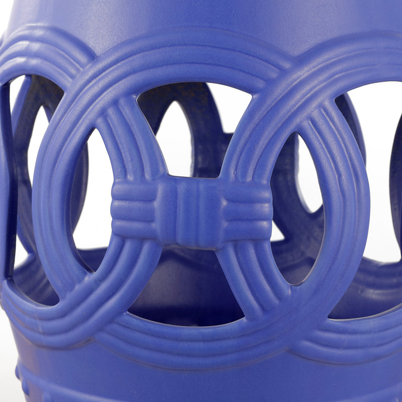Lucky Coins - Tabouret de jardin 16 po avec cercles de cercles bleus entrecroisés, table d'appoint intérieure et extérieure, siège et support pour plante