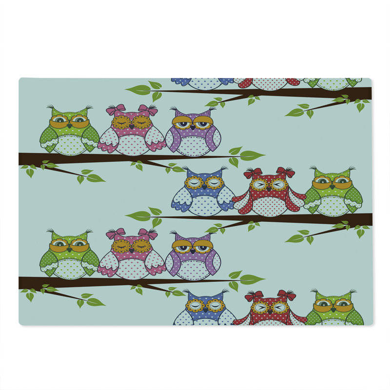 Ambesonne Owls Cutting Board Large Size Birds on Tree Branches Multicolor