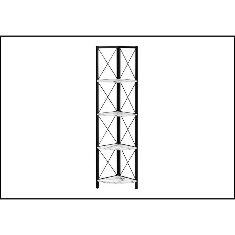 Stylish 4-Tier Metal Etagere Bookcase with White Marble-Look Shelves, Perfect for Modern Offices and Bedrooms., White