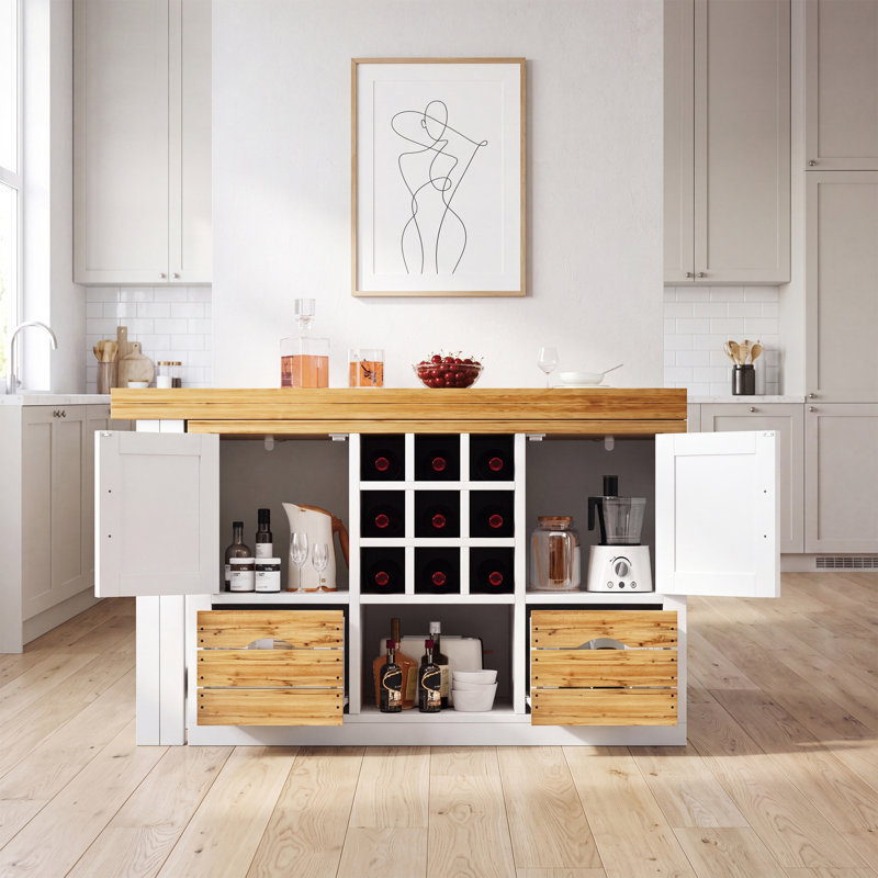 Multifunctional Extendable kitchen island dining table, with sideboard, Suitable for kitchen