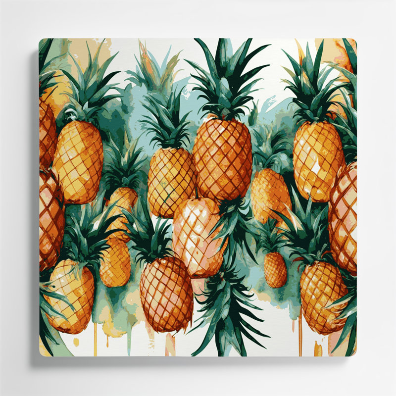 Fruit, ananas, art mural en métal brun, H 16 po x l 16 po