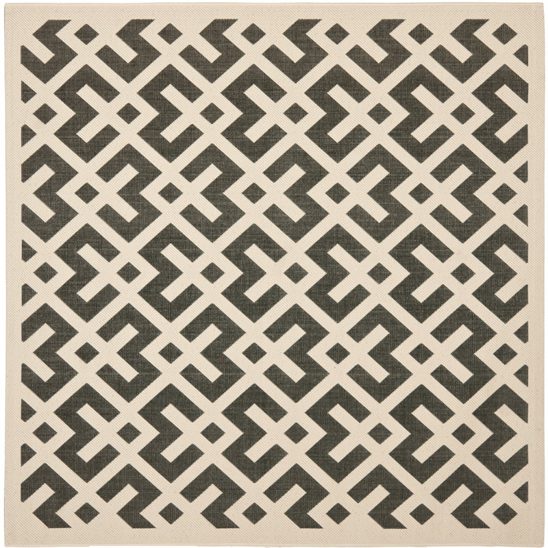 Arneshia Geometric Black/Beige Indoor/Outdoor Area Rug, Square 5'3"