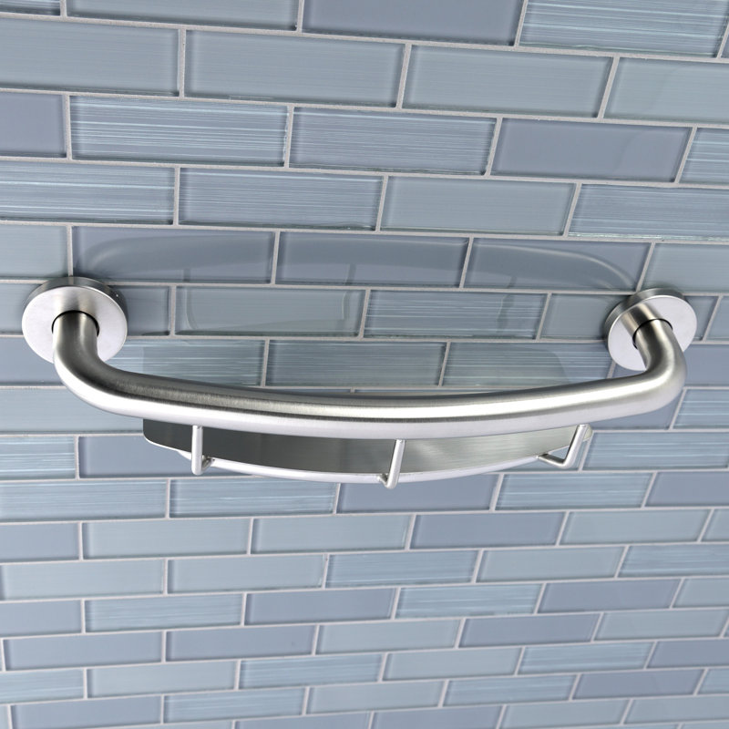 Kingston Brass Meridian 18-Inch Stainless Steel Grab Bar with Shelf, Brushed Nickel