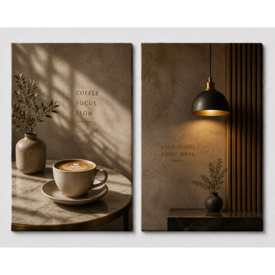 Très grand ensemble de 2 impressions murales sur toile café, décor de café moderne, neutre, cuisine et salle à manger de style brun, impression sur toile 24 x 36 pouces - prête à être accrochée