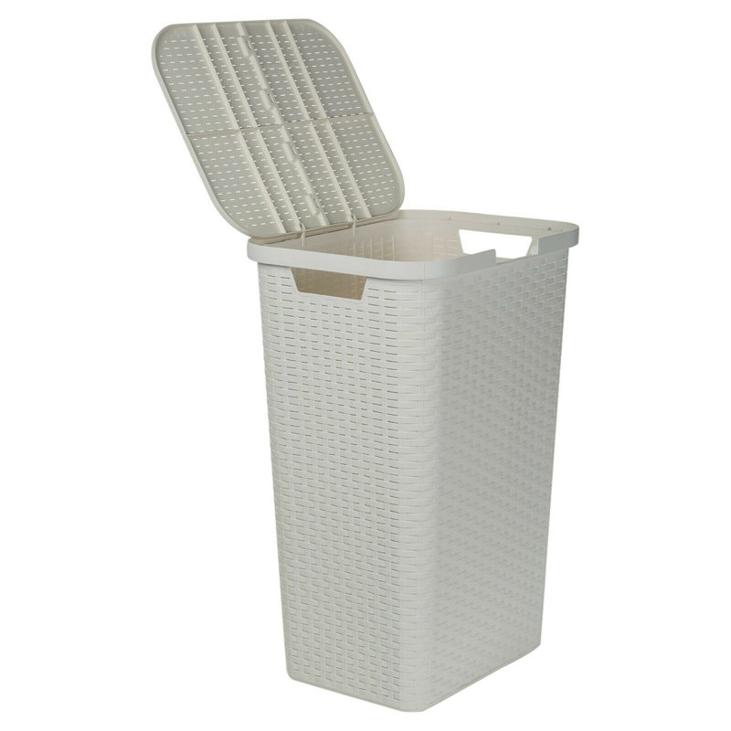 Plastic Laundry Hamper with Handles, White