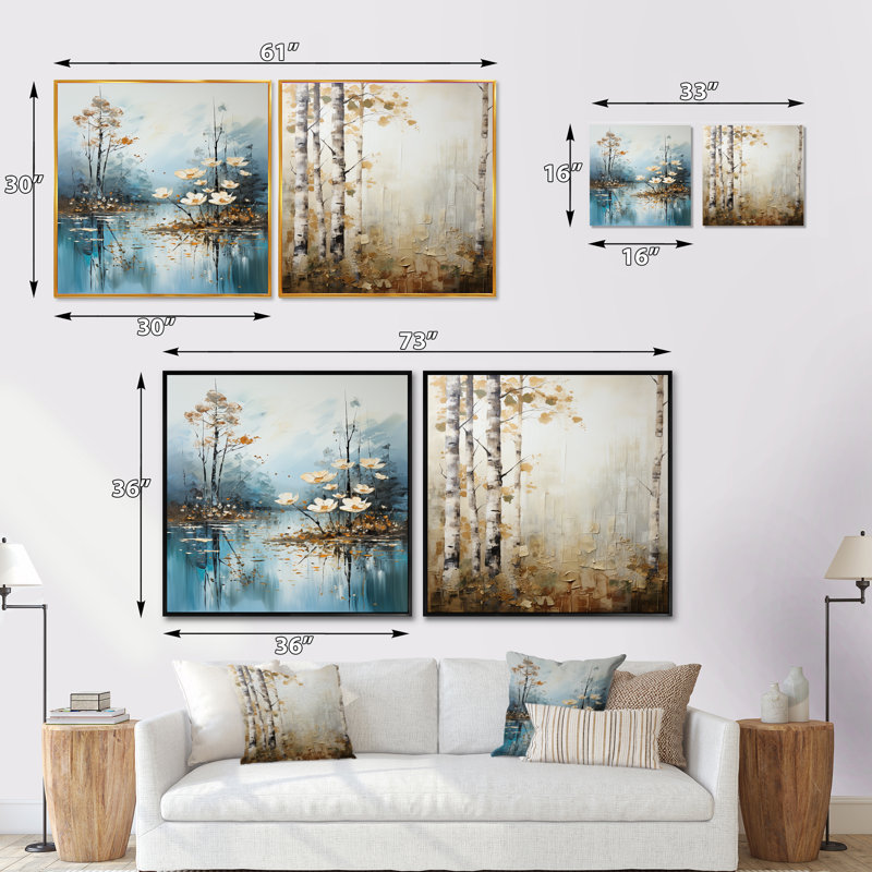 «Minimal River Forest», ensemble de 2 collages carrés, H 36 po x l 73 po, Toile tendue