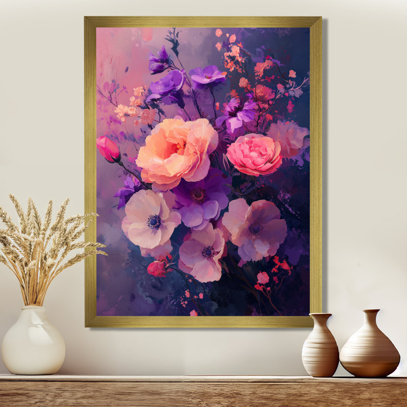 Sherita - Floral Wall Art Prints, H 20 po x l 12 po, Reproduction encadrée sans passe-partout, Doré