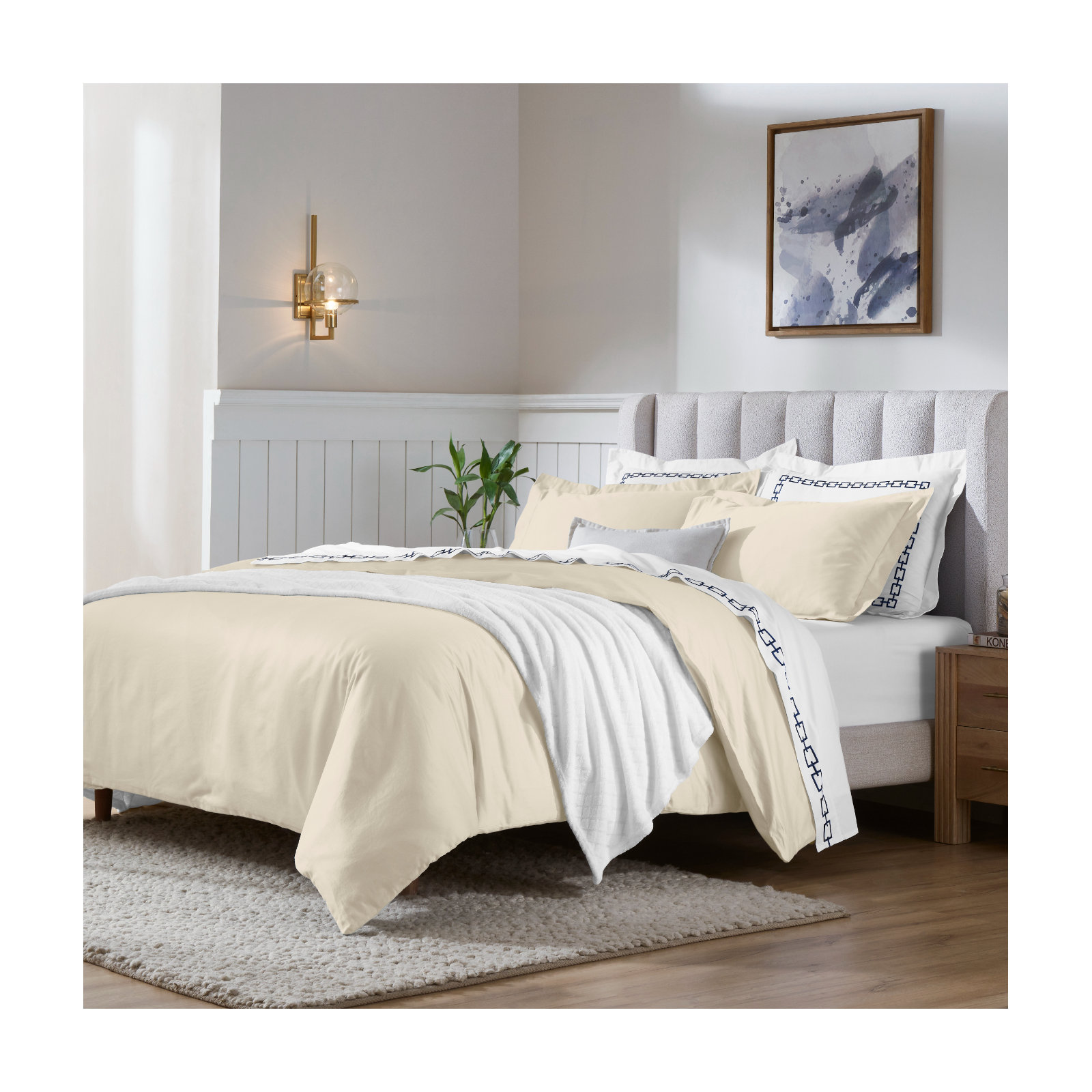 Duvet Cover Set, Ivory, Full/Queen Duvet Cover + 2 Pillow Sham