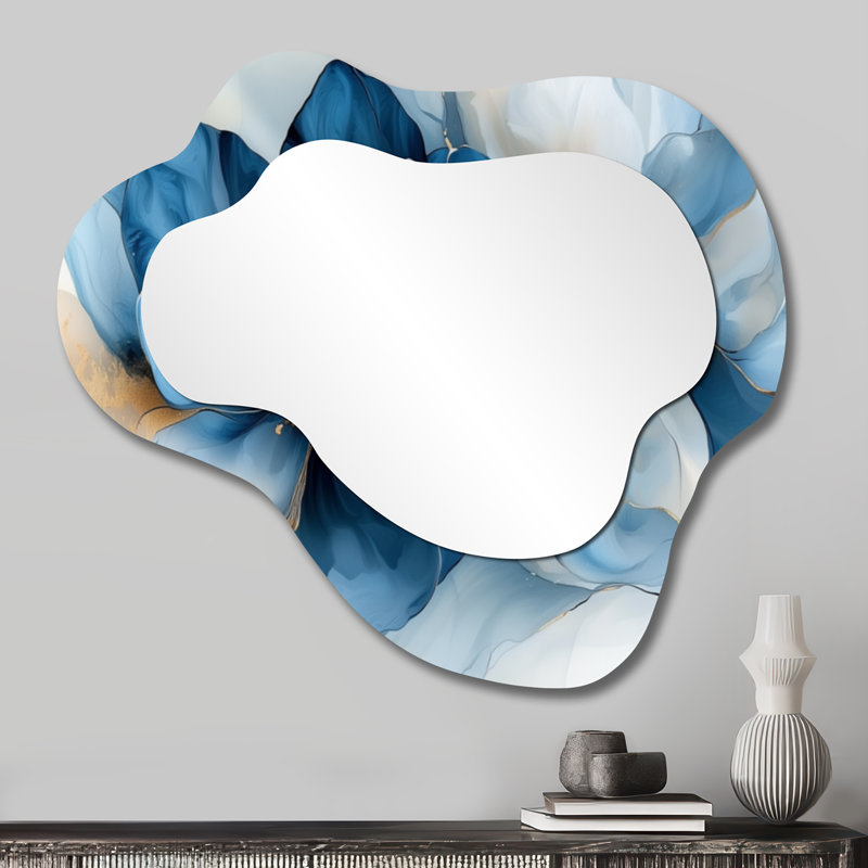 Miroir asymétrique irrégulier blanc en forme de chèvre, encre blanche, 25 po x 28 po