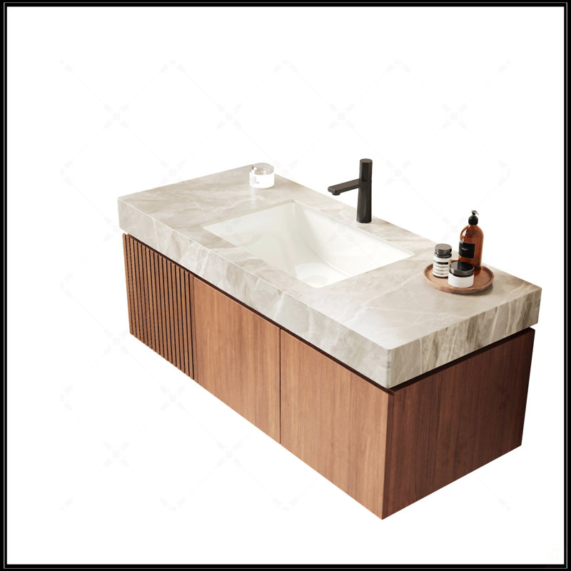 Armoire de salle de bain durable en chêne brun de 48 pouces avec portes à fermeture douce et grand rangement, sans lavabo ni robinet inclus