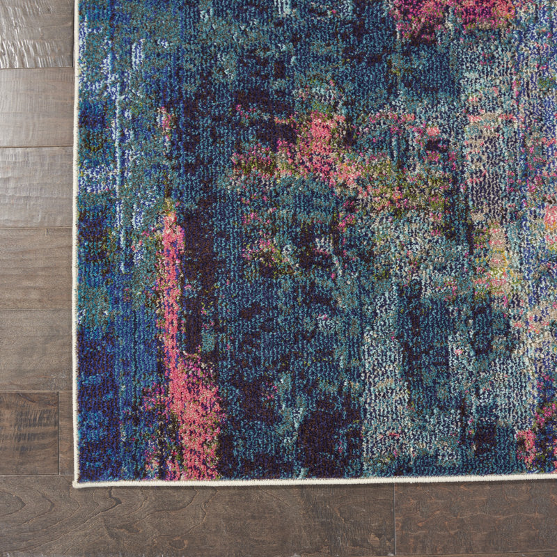 Tapis bleu contemporain contemporain, Rectangle de 10 pi x 14 pi